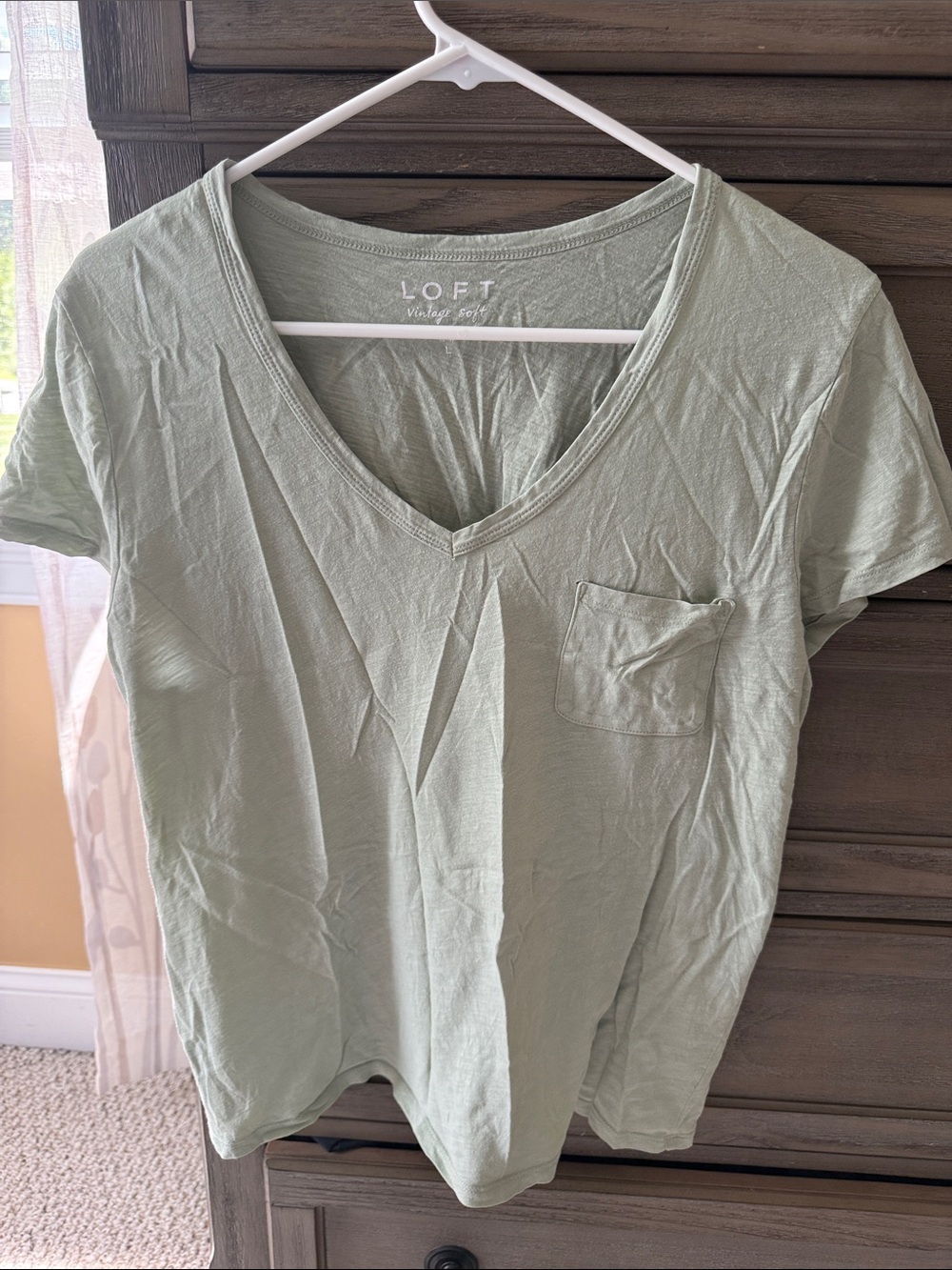 LOFT Light Sage Green V-Neck Pocket Tee